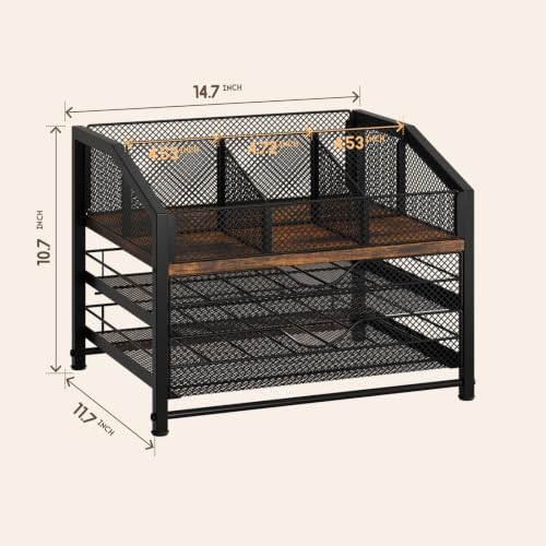 Homsorout Coffee Bar Organizer, Metal & Wood Coffee Station Holds 84 K Cup