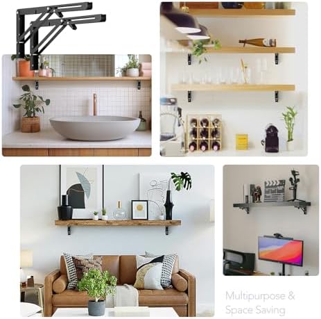 JOY DECOR Matte Black Folding Shelf Brackets, 14 Inch, 4 Pack