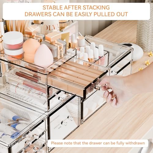 Yieach 3 Pack Clear Makeup Organizer Countertop for Dresser,Vanity and Bathroom Counter Organizer,Tiered Stackable Makeu