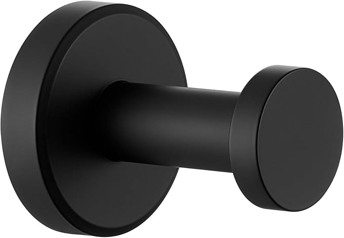Angle Simple Towel Hook Matte Black, SUS304 Stainless Steel Bathroom Hand Towel Holder, Compact Round Robe Hook Wall Mount