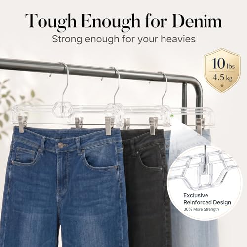 HOUSE DAY Clear Pants Hangers with Clips 12 Pack, Plastic Skirt Hangers