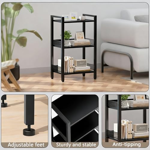 3-Tier Book Shelf, Bookcase with a Back Panel, Storage Shelves for Bedroom, Living Room & Home Storage (Black)
