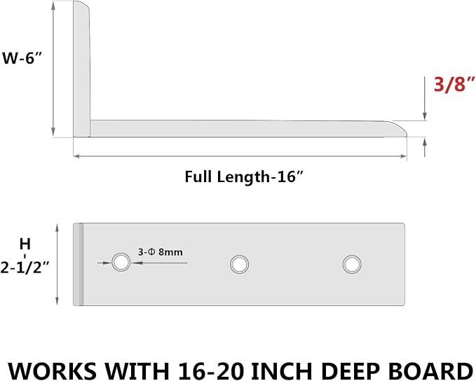 NEODROP 4-Pack 16 Inch Countertop Support Brackets, Heavy Duty L Brackets for Quartz/Wood/Laminate/Granite Countertops | 3/8" Thick Metal Steel | Frosted Black Powder Coated