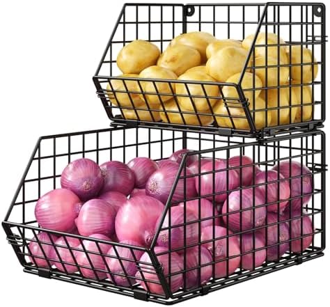 2-Tier Potato and Onion Storage Bin, Stackable Wire Baskets for Countertop