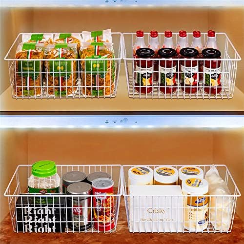 SANNO 14" Wire Freezer Baskets, Farmhouse Metal Wire Storage Basket Freezer Storage Organizer for Kitchen Pantry, Set of
