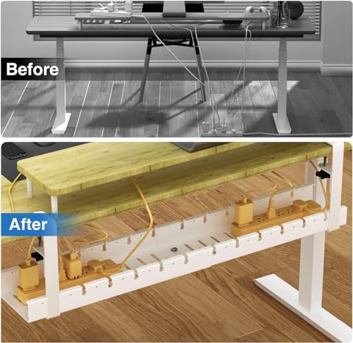 No Drilling Extendable Under Desk Cable Management, Metal Cable Management Tray Under Desk with Clamp, Retractable Power