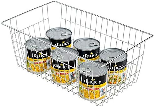 SANNO Freezer Baskets for Storage Pantry Large Metal Wire Food Storage Organizer Bin Basket with Handles - for Kitchen C