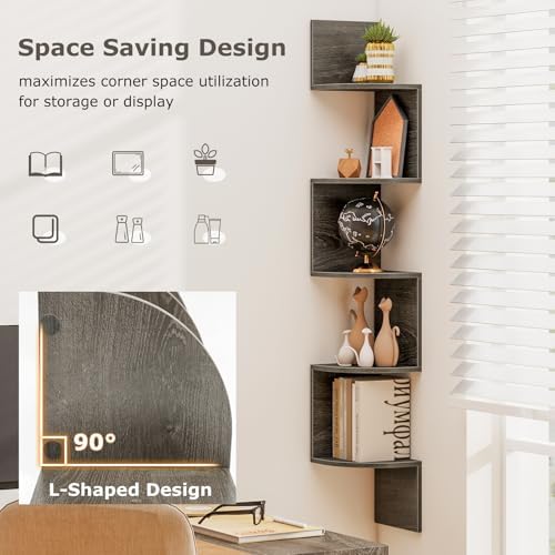 Tangkula 50''H Corner Shelf Wall Mount, 5-Tier Wooden Storage Organizer