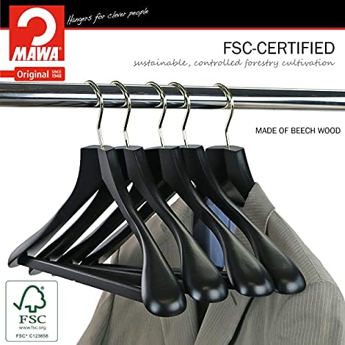 MAWA by Reston Lloyd, European Wooden Hanger, Beech Wood Body Form Hanger with Wide Supportive Shoulders, Rotating Gold 
