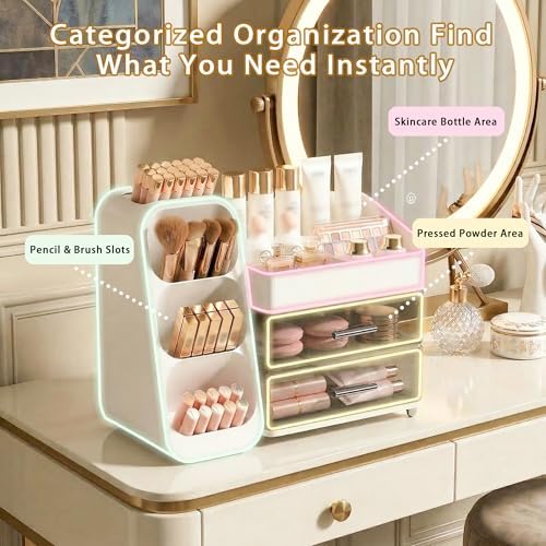 Large Capacity Makeup Organizer Countertop with Makeup Brush Holder for Vanity, Thickened Material, Bathroom Countertop 