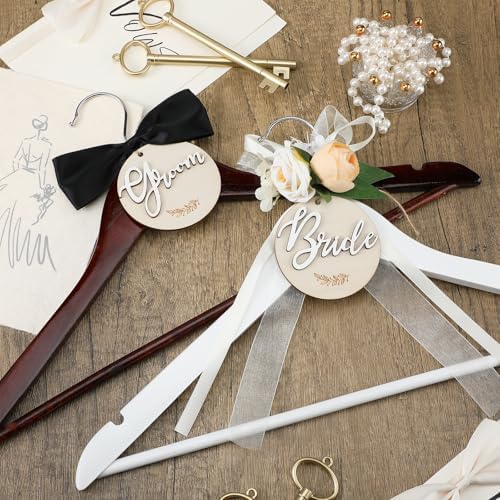 FillTouch 2 Pack Bride and Groom Wedding Hanger, Brown, White, Flower