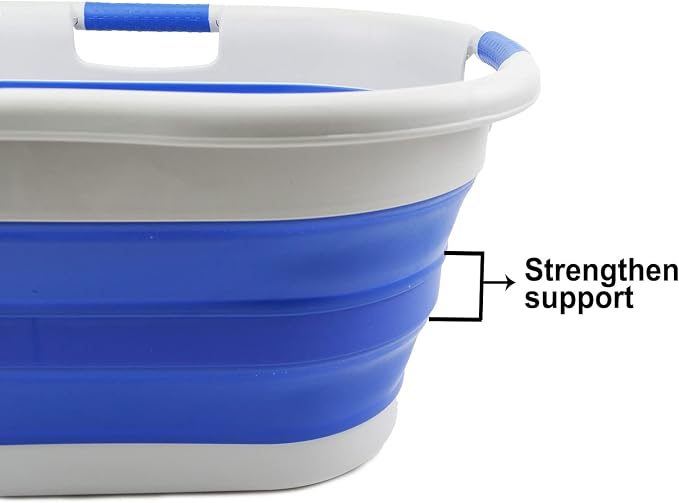 SAMMART 40L (10.5 gallon) Collapsible Plastic Laundry Basket - Foldable Pop Up Storage Container/Organizer - Portable Washing Tub - Space Saving Hamper/Basket (1, Grey/Purplish Blue)