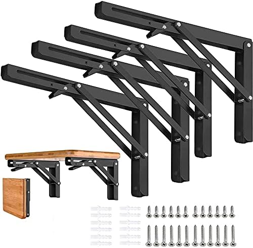 Folding Shelf Brackets - 18 inch 4 Pcs Heavy Duty Collapsible Shelf Bracket, DIY Wall Mounted Metal Shelf Brackets for G