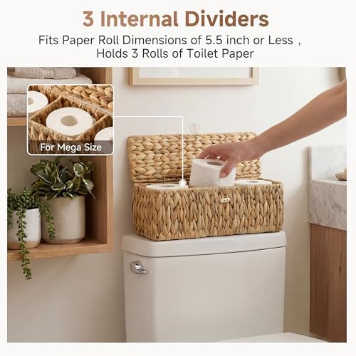 StorageWorks Wicker Basket with Lids, Large Toilet Paper Storage for Shelf