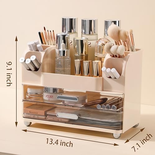 Anyoifax Makeup Organizer Countertop with Large Drawers, Beige
