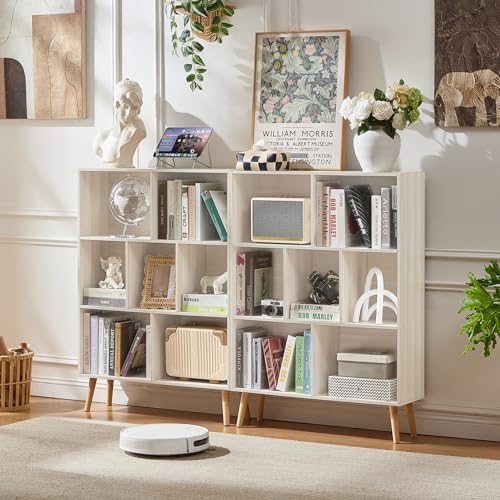 LEYAOYAO Cube Bookshelf, Mid-Century Modern Book Shelf with Legs,Light Grey