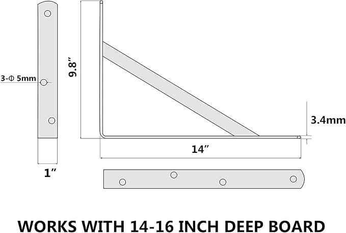 NEODROP 8-Pack 14 Inch Heavy Duty Shelf Brackets, Thicken Wall Bracket for Garage Floating Storage Shelves, 90 Degree Triangle Large L Bracket, Black Powder-Coated Steel