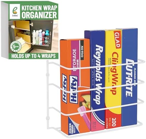 Evelots Kitchen Wrap & Food Bag Organizer Wall/Cabinet Mount, 1-Pack, White