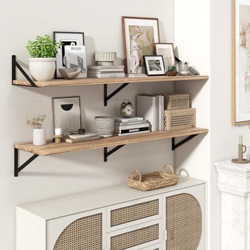 Marsmiles Deep Floating Shelves, 48'' x 12'' Light Wood Shelves Set of 2
