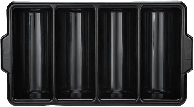 Restaurantware-21.9 x 14.2 x 3.5 Inch Silverware Organizer, 1 Crack-Resistant Cutlery Tray - 4 Compartments, Built-In Handles, Black Plastic Utensils Drawer Holder, For Kitchen Organization