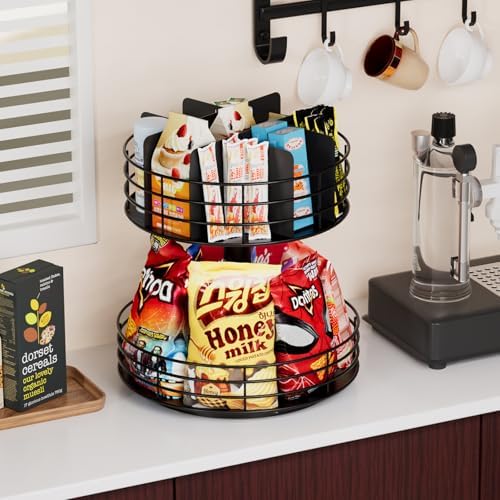 Snack Organizer - Versatile Snack Storage 2 Tier Lazy Susan with Convenient Grab-and-Go Design, Metal Snack Holder for H
