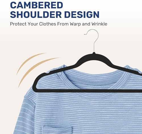 YSSOA Velvet Hangers 30 Pack, Heavy Duty Non-Slip Clothes Hangers with Shoulder Notches, 360° Swivel Hooks, Black