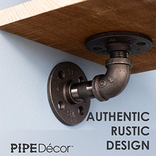 PIPE DECOR Industrial Pipe Shelf Brackets, 2 Inch, 4 Pack – Wall Mounted Double Flange Floating Shelf Hardware, Rustic V