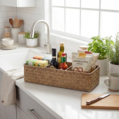 StorageWorks Toilet Paper Basket with Lid, Back of Toilet Baskets, Seagrass