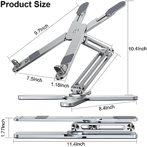 LIENS Adjustable Laptop Stand with 360 Rotating Base, Aluminum Laptop Riser for Desk Foldable, Ergonomic Notebook Stand 