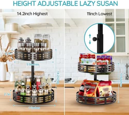 2 Tier Lazy Susan Organizer - 360° Rotating Spice Rack