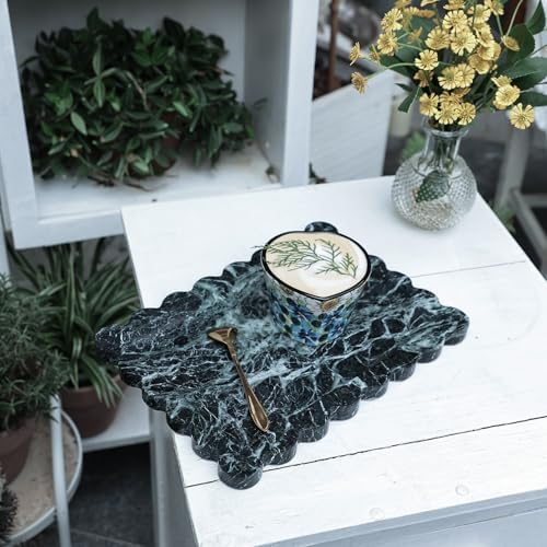 Natural Scalloped Marble Vanity Tray for Bathroom Kitchen Counter 10.8"x8"