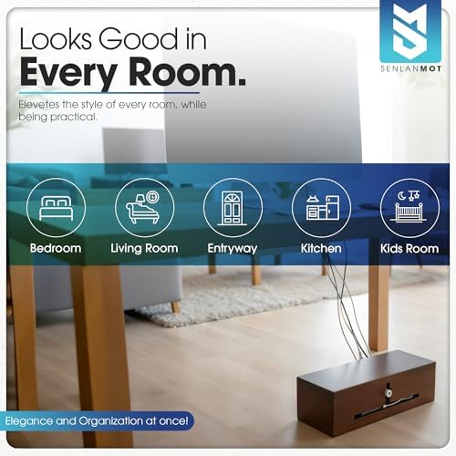 Wooden Cable Management Box – Modern Wire Organizer Box & Power Strip Cover for Home or Office | Large Cable Hider for W