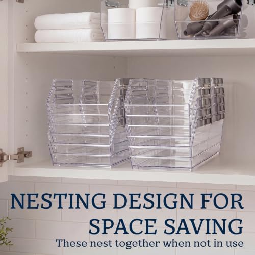 HOMESTEAD Set of 6 Stackable Storage Bins, 3 Large + 3 Small Clear Plastic Organizer Bins, Open Front Design for Kitchen