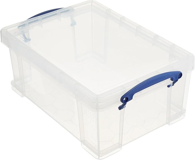 Really Useful Box Stackable 9 Liter Plastic Storage Container Bin with Snap Lid and Built-in Clip Lock Handles for Home & Office Organization (5 Pack)