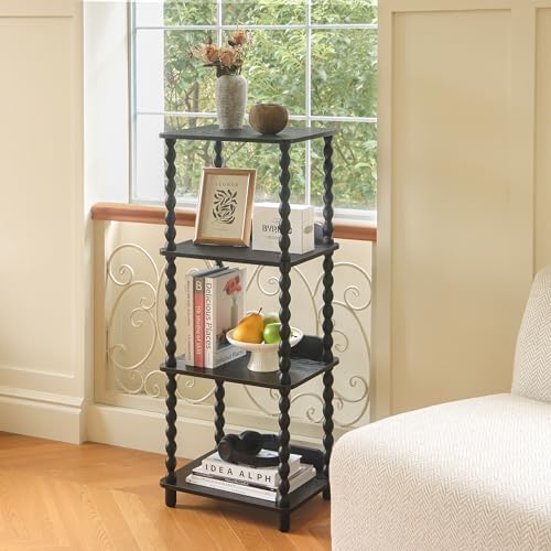 Fultyle Book Shelf, 4-Tier Bookshelf with Storage, Small Bookcase Display Shelves with Solid Wood Legs for Bedroom, Livi