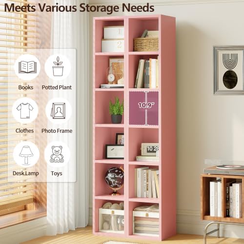6-Tier Tall Narrow Bookshelf,Slim Bookcase with Open Cubes