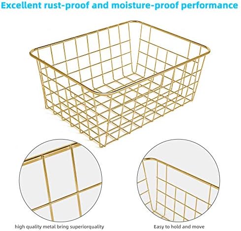 Wire Baskets for Storage Pantry, 4 Pack, 11 x 8.7 x 4.7 in, Golden Metal
