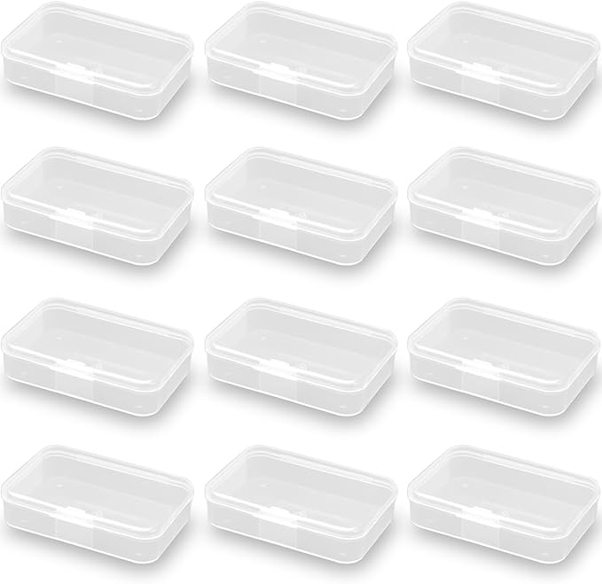 12Pcs Rectangular Mini Plastic Storage Containers (3.46 x 2.28 x 0.79 inch), Small Plastic Clear Beads Storage Containers Box for Beads, Small Items etc