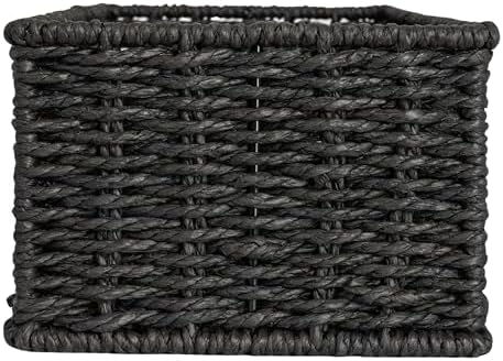 Household Essentials Handwoven Paper Rope Rectangular Storage Basket, Black