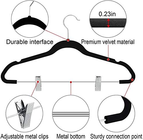 TIMMY 30 Pack Velvet Pants Hangers with Adjustable Clips, Black, Non-Slip