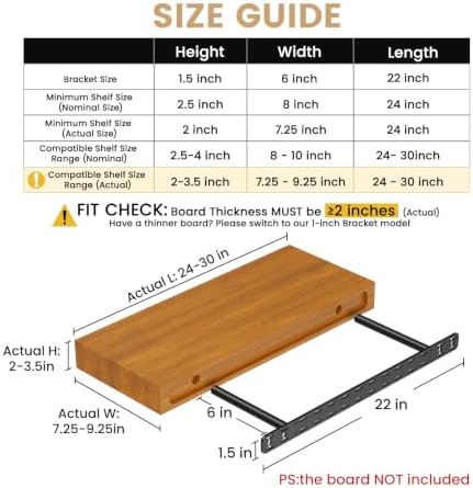 2pcs Floating Shelf Bracket Heavy Duty Hidden Metal Brackets for Shelf,Invisible Shelves Hardware Without Jig (22" x 6" 