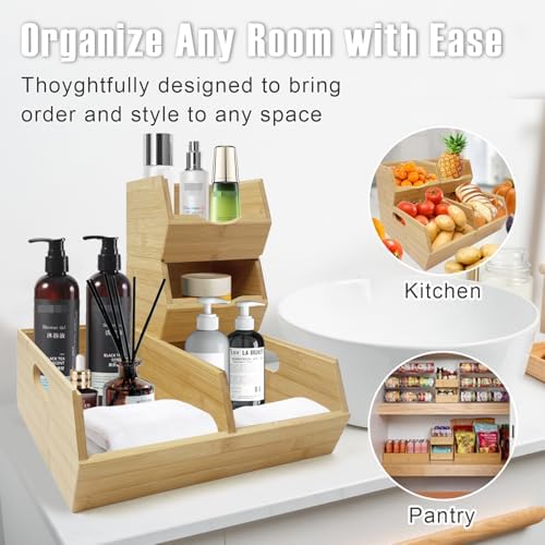 MinBoo Bamboo Stackable Pantry Storage Bins Potato and Onion Storage,Fruit Basket for Pantry Organization,Fruit Bowl for