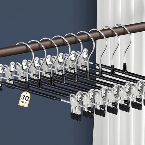 Pants Hangers with Clips Skirt Hangers, 14 Inch 30 Pack, Black