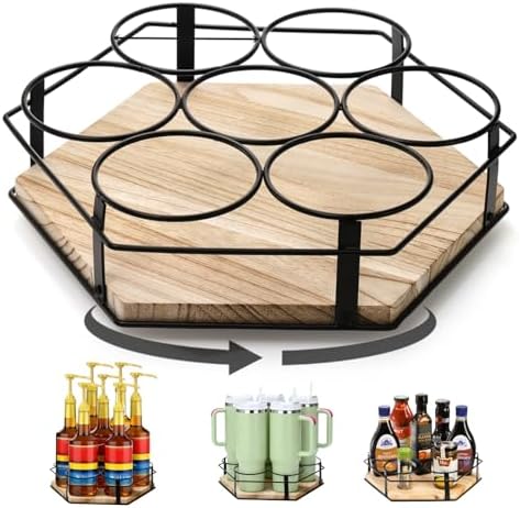Cididu Rotating Coffee Syrup Organizer 7 Bottles, Coffee Syrup Rack Stand for Countertop, Tumbler Bottle Storage Holder,