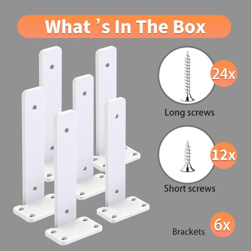 White Heavy Duty Iron Shelf Brackets,6 inch,Floating Brackets Upgraded, Heavy Duty Iron Shelf Brackets, Industrial Moder