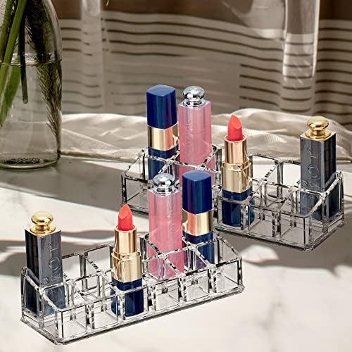 Amazing Abby - Glamour - 2-Pack 12-Slot Acrylic Lipstick Organizer, Lipstick Holder, Lip Gloss Holder, Cosmetic Storage 