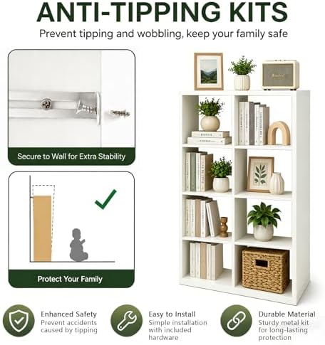 8 Cube Storage Organizer Shelf, White, 13 inch