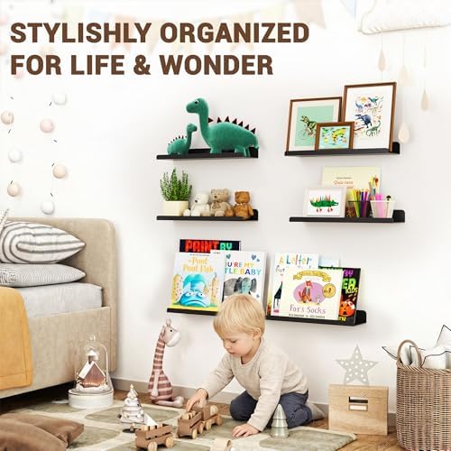 Qukaka 15" Floating Shelves for Wall, 3 Pack Pure Black Display Ledges