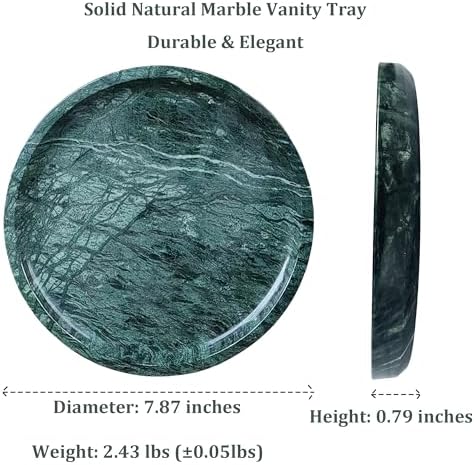 Round Marble Vanity Tray - Diameter 7.87" Natural Green Stone Tray for Bathroom Perfume Jewelry Makeup - Decorative Marb