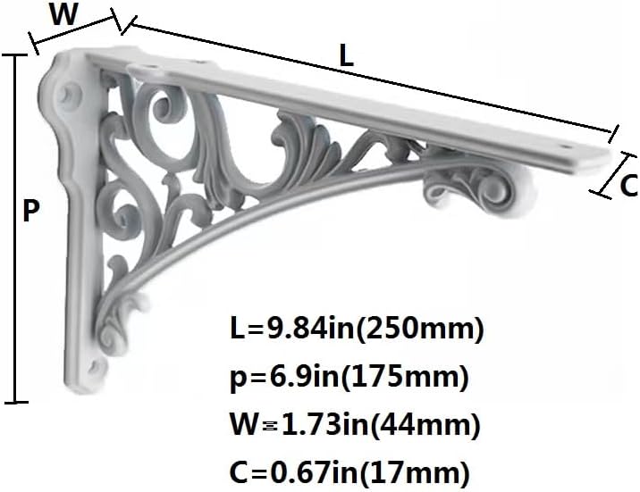 Decorative Shelf Bracket 10 inch, White Brackets for Shelving, Heavy Duty Vintage, DIY Projects, Hardware Included, 4 Pa